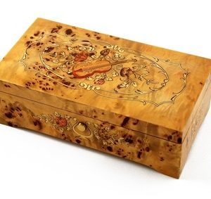 Artistic 72 Note Pioppo Music Box with Violin and Floral center in Ornament Frames Inlay