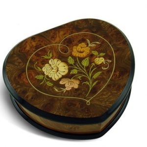 Heart Shaped Floral Wood Inlay Musical Jewelry Box