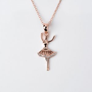 18kt Rose Gold Plated Necklace with Ballerina Pirouette Pendant with Gemstones