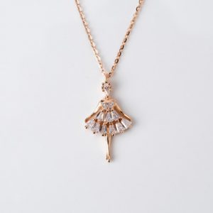 18kt Rose Gold Plated Necklace with Princess Pendant with Gemstones