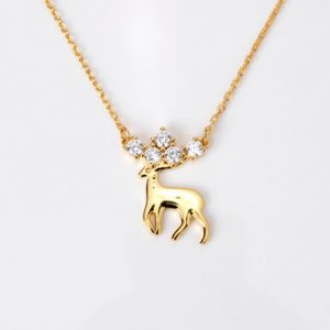 18kt Yellow Gold Plated Necklace with Reindeer Pendant with Antler Gemstones