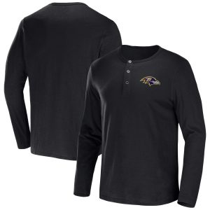 Men's NFL x Darius Rucker Collection by Fanatics Black Baltimore Ravens Slub Jersey Henley Long Sleeve T-Shirt