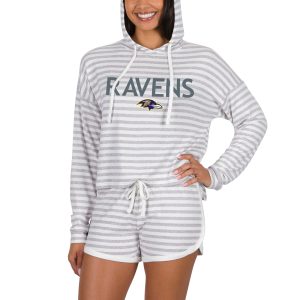 Women's Concepts Sport Cream Baltimore Ravens Visibility Long Sleeve Hoodie T-Shirt & Shorts Set