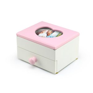 Matte White 18 Note Pink Heart Shaped 5" x 3" Photo Frame Musical Ballerina Jewelry Box