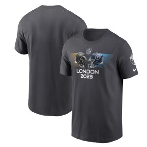 Men's Nike Anthracite Baltimore Ravens vs. Tennessee Titans 2023 London Game Essential T-Shirt