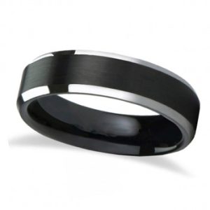 Beveled Edge with Black Brushed Carbide Tungsten Wedding Band (4mm)