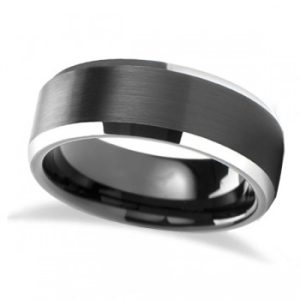 Beveled Edge with Black Brushed Carbide Tungsten Wedding Band (6mm)