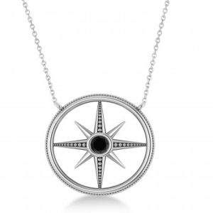 Black Diamond Compass Men's Pendant Necklace 14k White Gold (0.25ct)