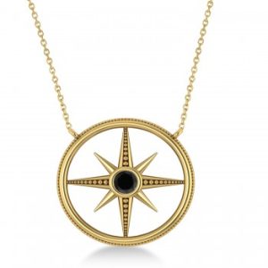 Black Diamond Compass Men's Pendant Necklace 14k Yellow Gold (0.25ct)