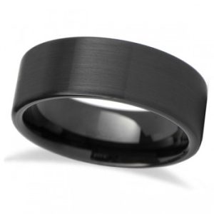Brushed Finish Flat Carbide Black Tungsten Wedding Band (8mm)