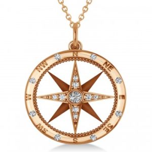 Extra Large Compass Necklace Pendant For Men Diamond Accented 14kRose Gold (0.45ct)