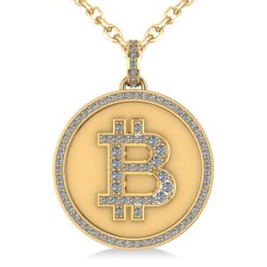 Large Diamond Bitcoin Pendant Necklace 18k Yellow Gold (1.21ct)