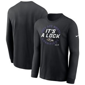 Men's Nike Black Baltimore Ravens 2023 AFC North Division Champions Locker Room Trophy Collection Long Sleeve T-Shirt