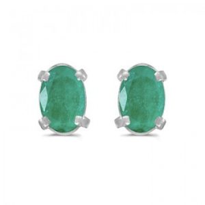 Oval Emerald Studs May Birthstone Earrings 14k White Gold (0.90ct)