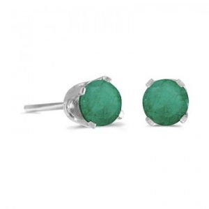 Round Emerald Studs Earrings in 14k White Gold (0.50ct)