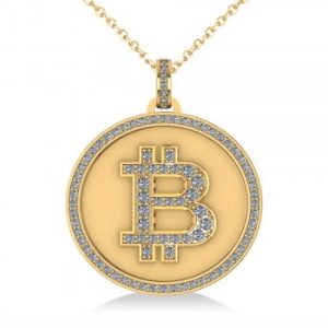 Small Diamond Bitcoin Pendant Necklace 18k Yellow Gold (0.70ct)