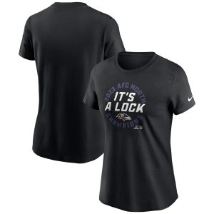 Women's Nike Black Baltimore Ravens 2023 AFC North Division Champions Locker Room Trophy Collection T-Shirt