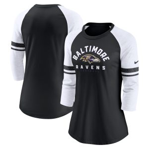 Women's Nike Black Baltimore Ravens 3/4-Sleeve Lightweight Raglan Fashion T-Shirt